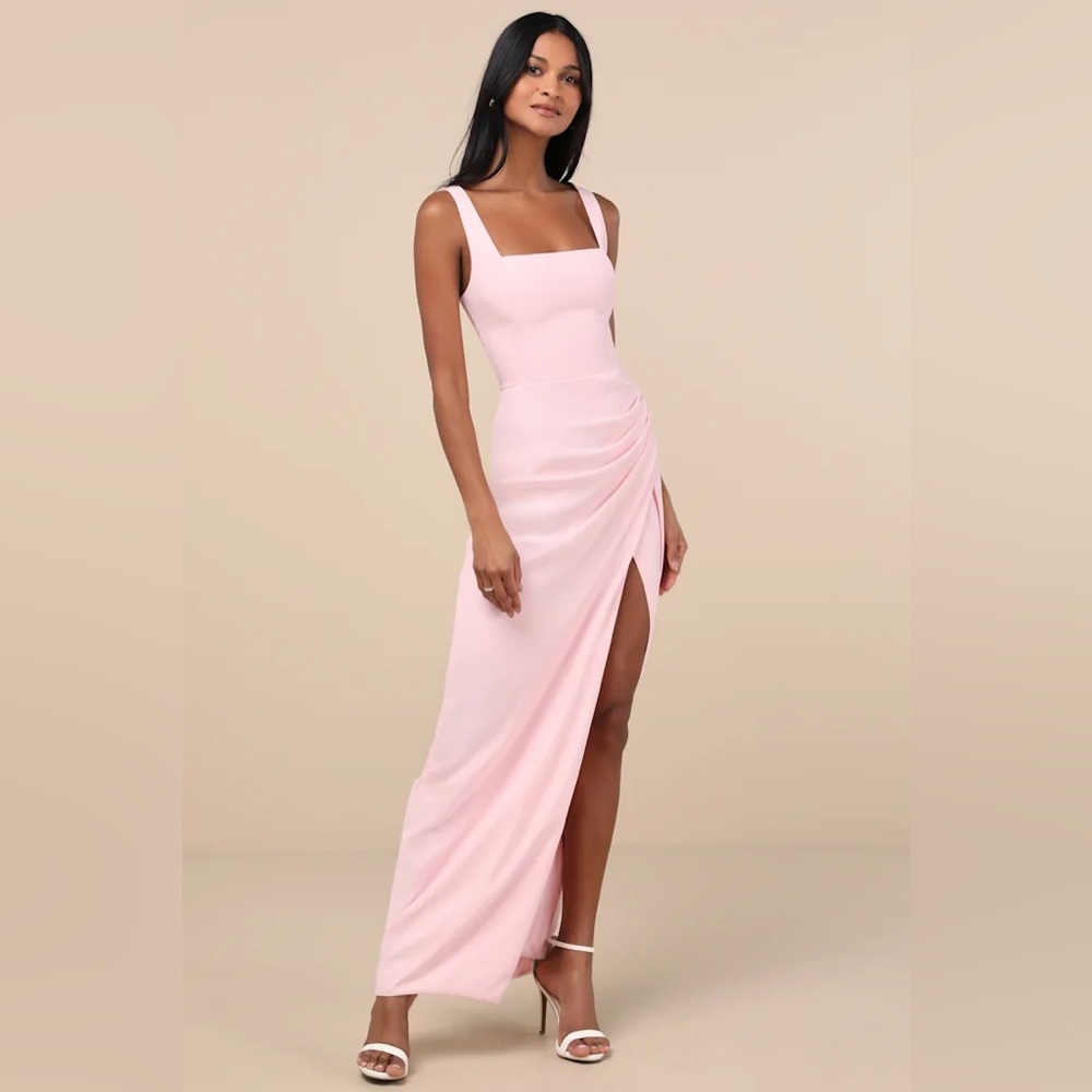 Lulu's Glamorous Disposition Light Pink Ruched Maxi Dress